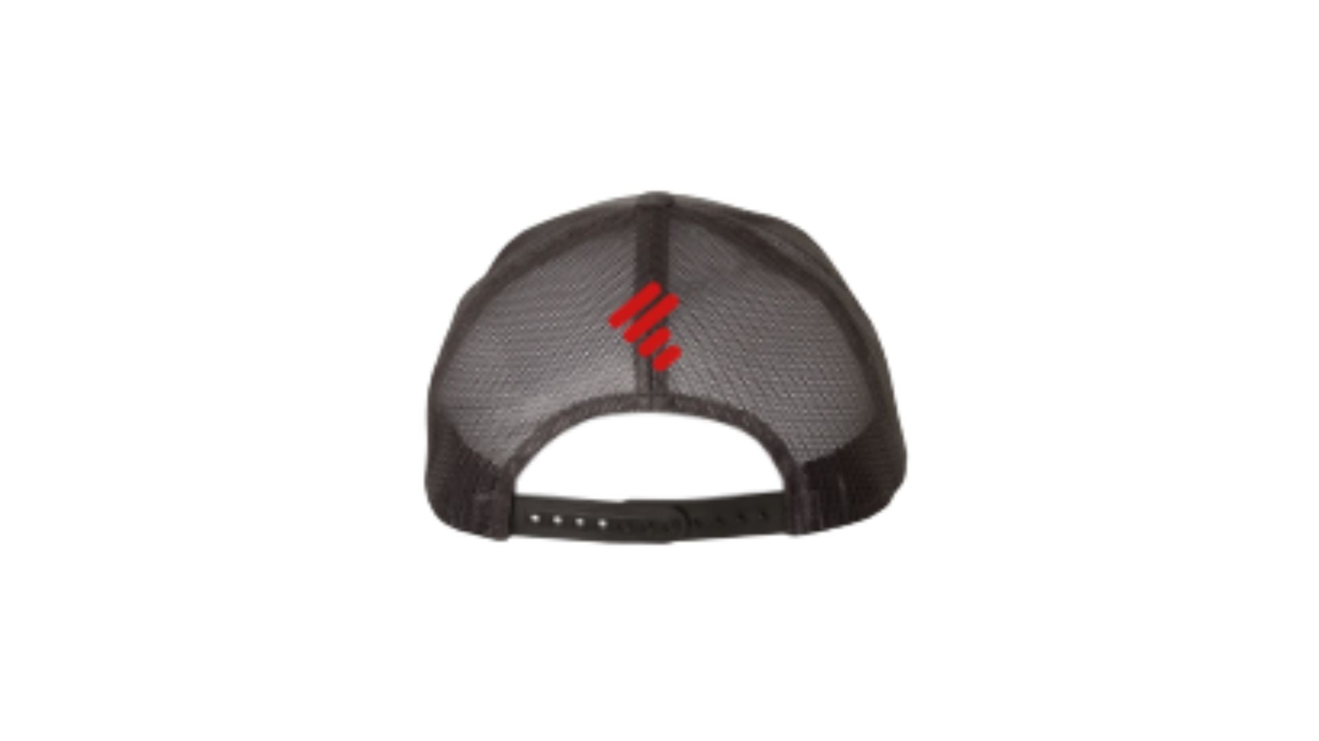 Black Trucker Hat w/Red Puff Embroidery Logo (Front)/Unity Mark (Back)