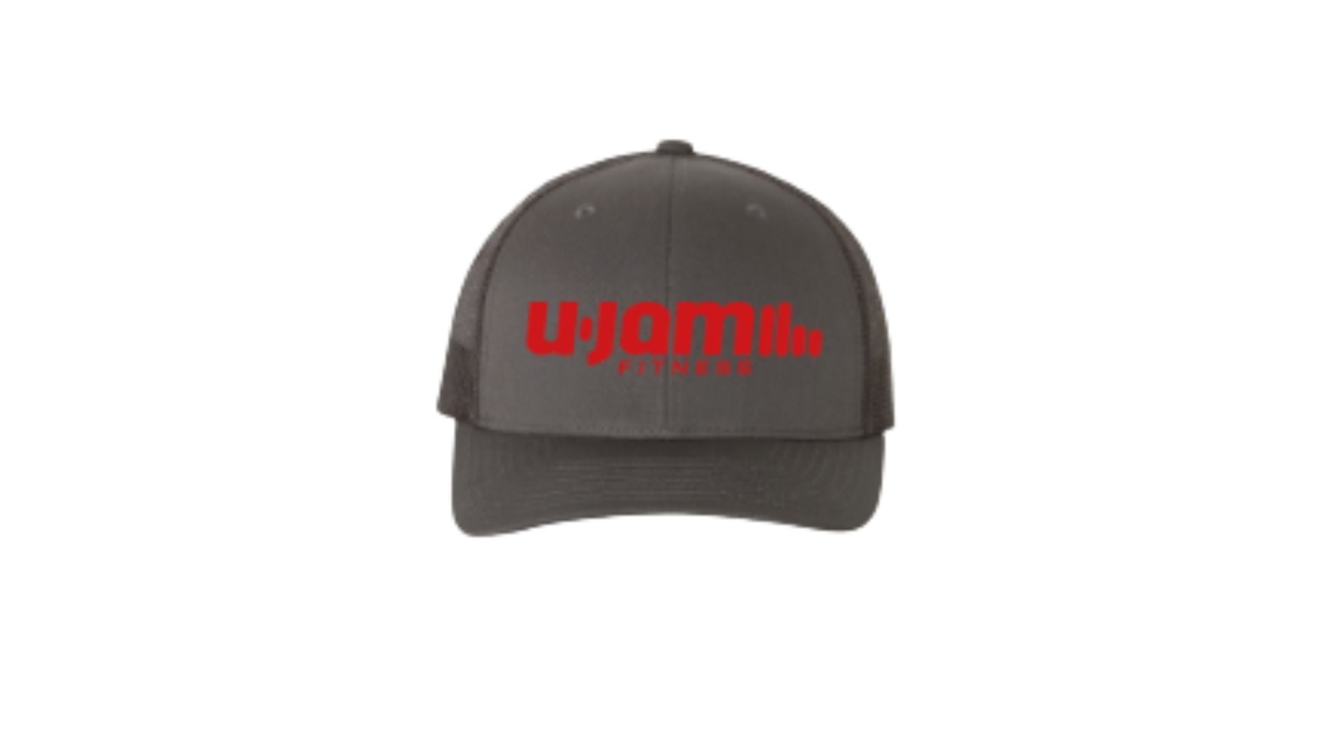 Black Trucker Hat w/Red Puff Embroidery Logo (Front)/Unity Mark (Back)
