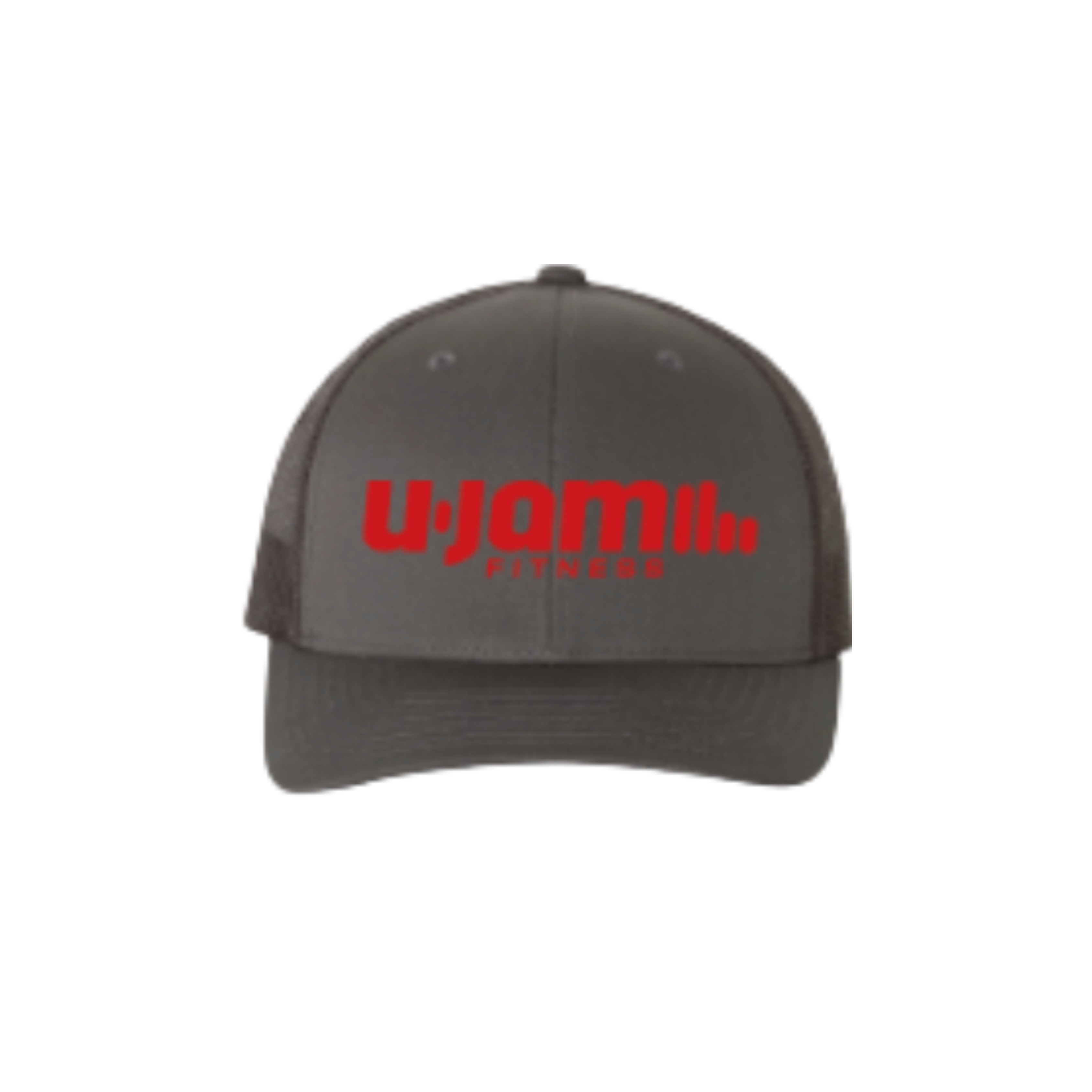 Black Trucker Hat w/Red Puff Embroidery Logo (Front)/Unity Mark (Back)