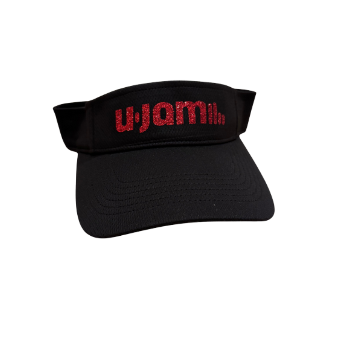 Black Visor w/Red Glitter