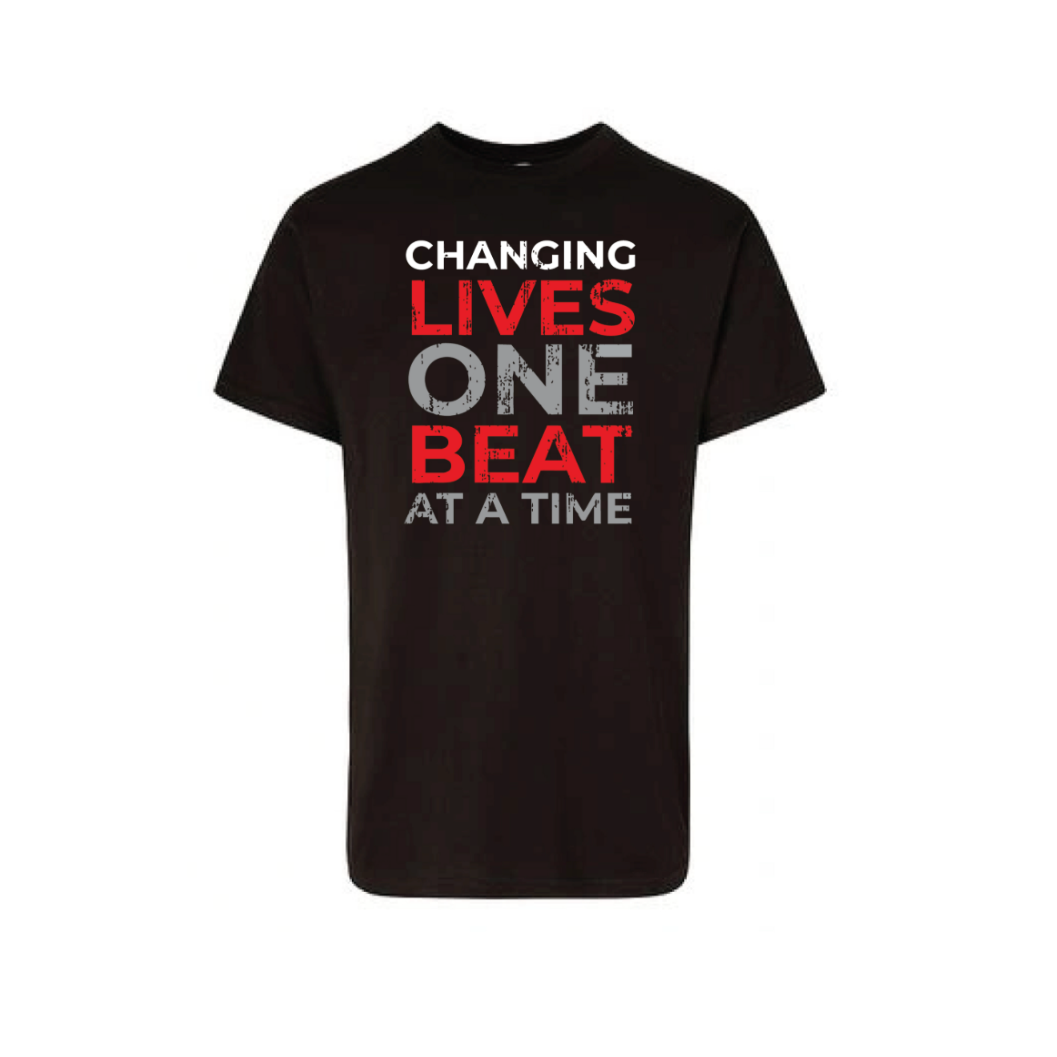 Black Short Sleeve T-Shirt "Changing Lives One Beat At A Time"
