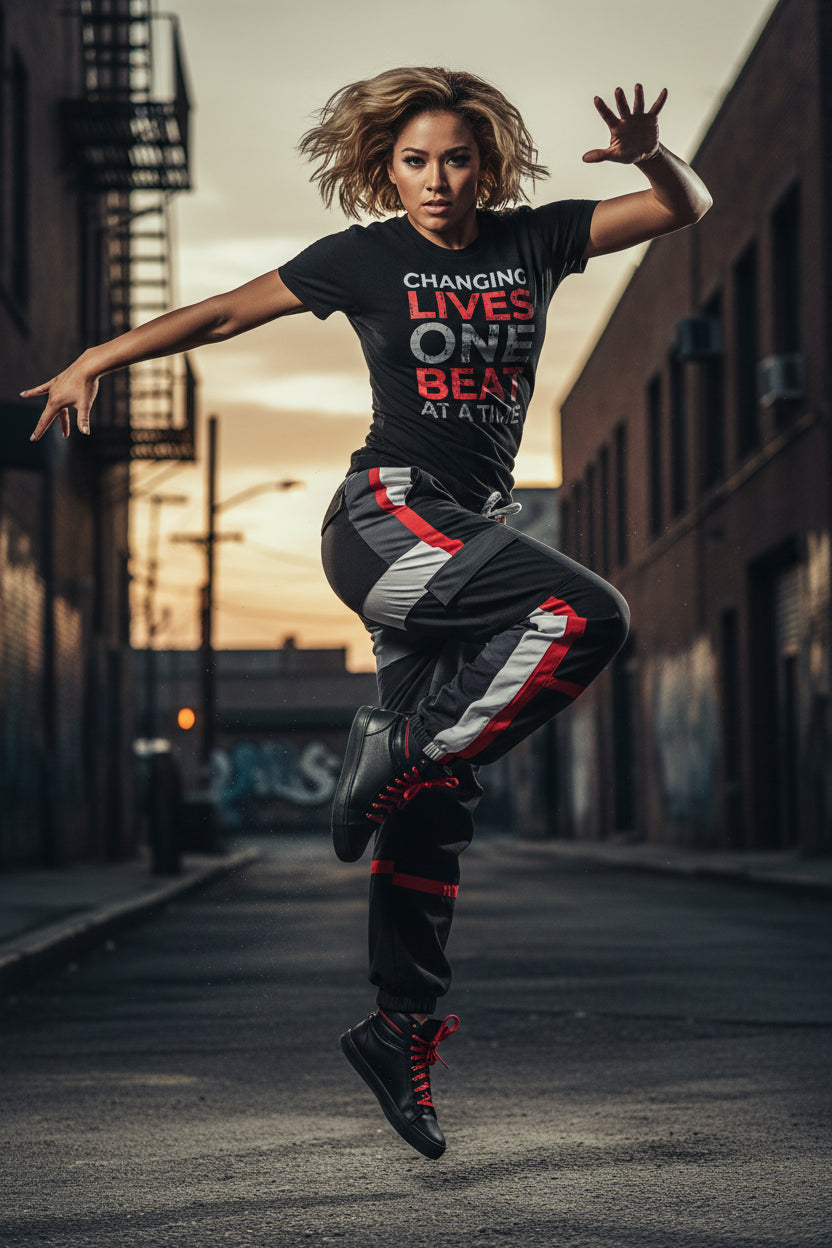 Black Short Sleeve T-Shirt "Changing Lives One Beat At A Time"