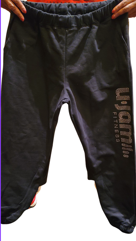 Black Sweat Pants w/Clear Bling U-Jam Fitness Logo